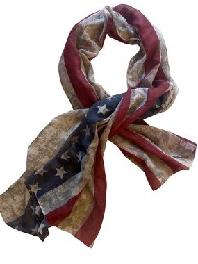 Americana Star & Stripe Lightweight Sheer Scarf - Red, Blue, Cream